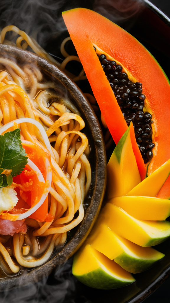 Weetjes over Indonesië🇮🇩 1 Indonesische gerecht mie met mango en papaya